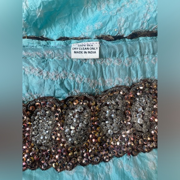 Alka Vora Rare Boho Festival Long Crinkle Silk Skirt w/ beaded details sz M - Picture 12 of 14